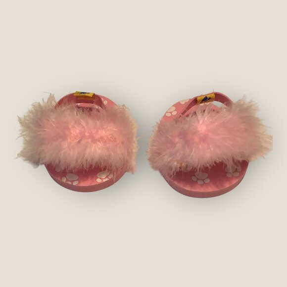 Build-A-Bear Workshop Fuzzy Furry Pink Open Style Slippers BABW - Picture 3 of 4